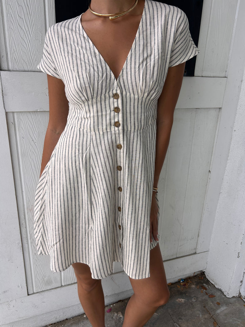 Camila Mini Dress Cream and Navy Stripe