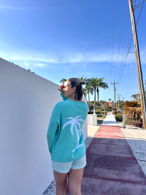 Town Pride Sarasota Aqua Palm Sweater