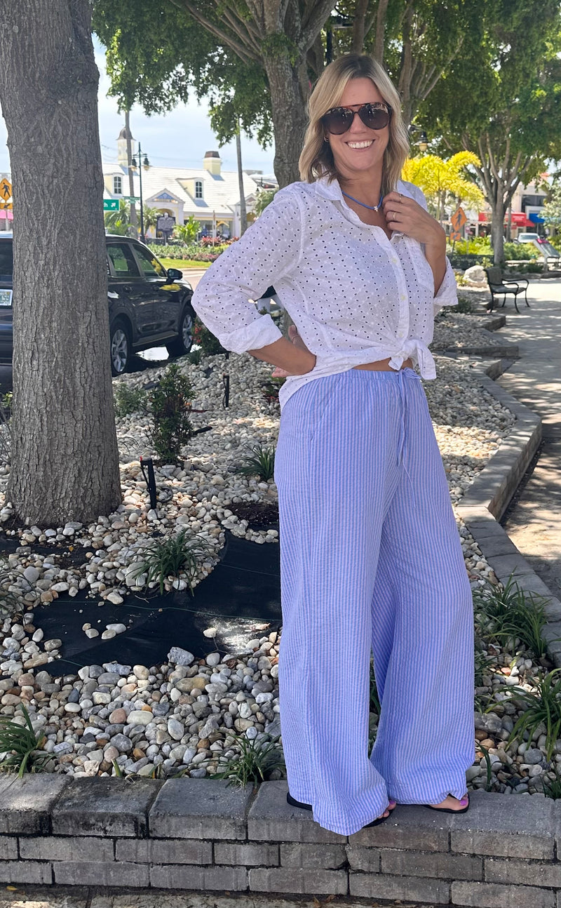 Marine Layer Seersucker Drawstring Wide Leg Pant