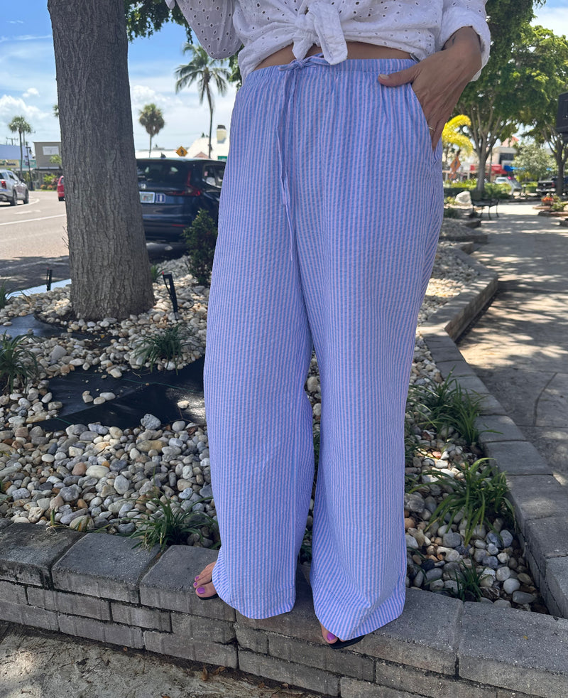 Marine Layer Seersucker Drawstring Wide Leg Pant