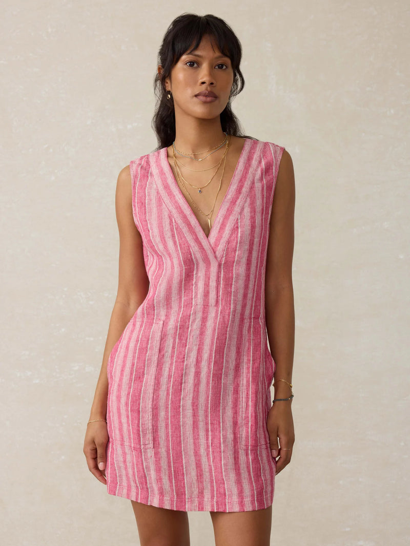 Faherty Azure Linen Dress Granita Stripe
